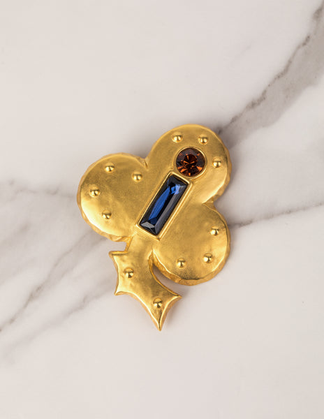 Karl Lagerfeld Vintage Golden Lucky Club Clover Brooch