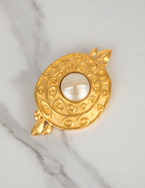 Karl Lagerfeld Vintage Golden Baroque Pearl Brooch