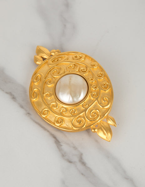 Karl Lagerfeld Vintage Golden Baroque Pearl Brooch