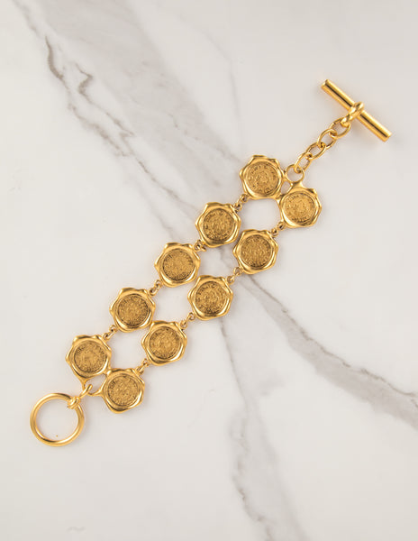 Karl Lagerfeld Vintage Golden Wax Seal Motif Bracelet