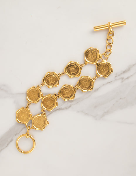Karl Lagerfeld Vintage Golden Wax Seal Motif Bracelet