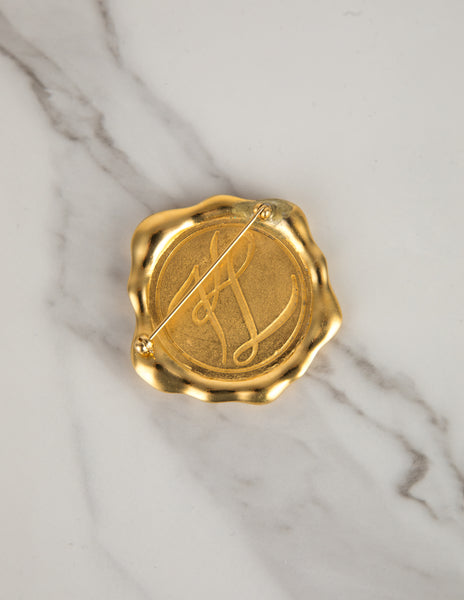 Karl Lagerfeld Vintage Golden Wax Seal Motif Brooch