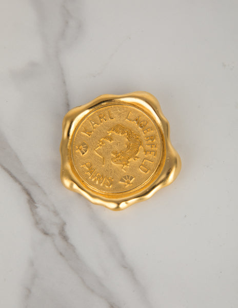 Karl Lagerfeld Vintage Golden Wax Seal Motif Brooch