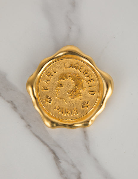 Karl Lagerfeld Vintage Golden Wax Seal Motif Brooch