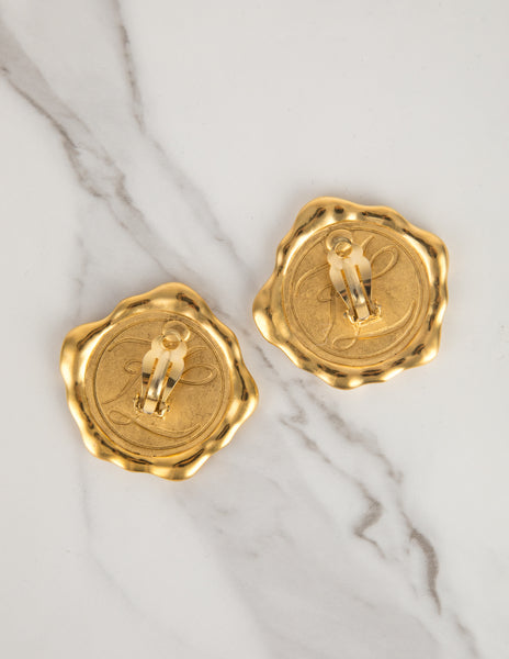Karl Lagerfeld Vintage Massive Golden Wax Seal Motif Statement Earrings