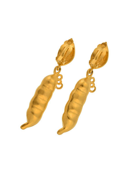 Karl Lagerfeld Vintage Golden Green Glass Pea Pod Dangle Statement Earrings