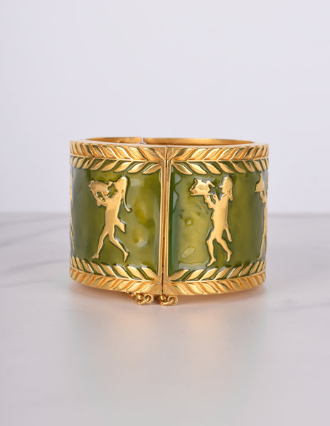 Karl Lagerfeld Vintage Golden Serveur Motif Green Enamel Bracelet