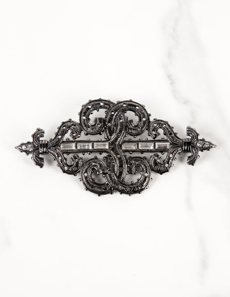 Karl Lagerfeld Vintage Large Gunmetal Baroque Fleur de Lis Brooch