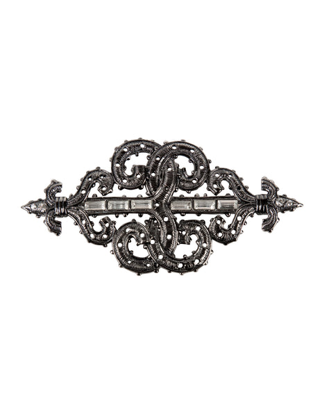 Karl Lagerfeld Vintage Large Gunmetal Baroque Fleur de Lis Brooch