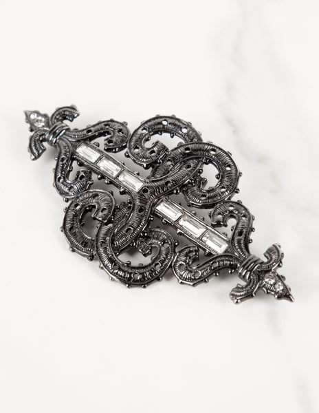 Karl Lagerfeld Vintage Large Gunmetal Baroque Fleur de Lis Brooch