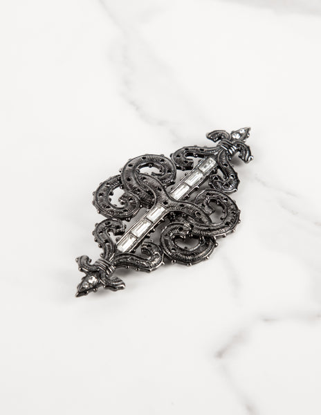 Karl Lagerfeld Vintage Large Gunmetal Baroque Fleur de Lis Brooch