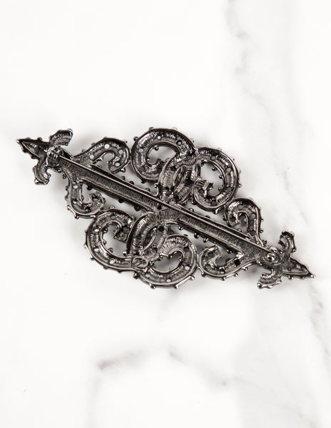 Karl Lagerfeld Vintage Large Gunmetal Baroque Fleur de Lis Brooch