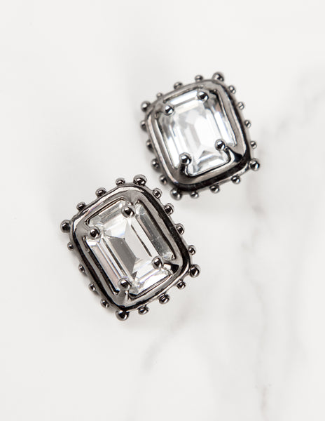 Karl Lagerfeld Vintage Faceted Gem Gunmetal Earrings