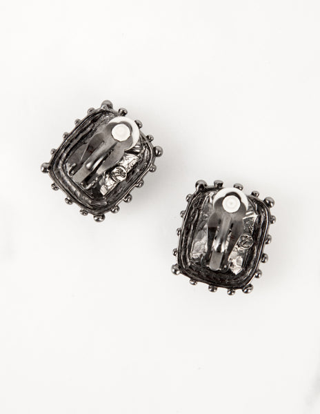 Karl Lagerfeld Vintage Faceted Gem Gunmetal Earrings