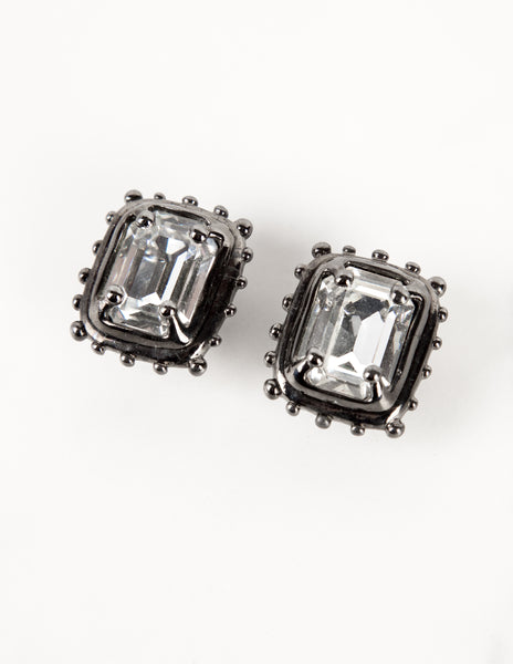 Karl Lagerfeld Vintage Faceted Gem Gunmetal Earrings