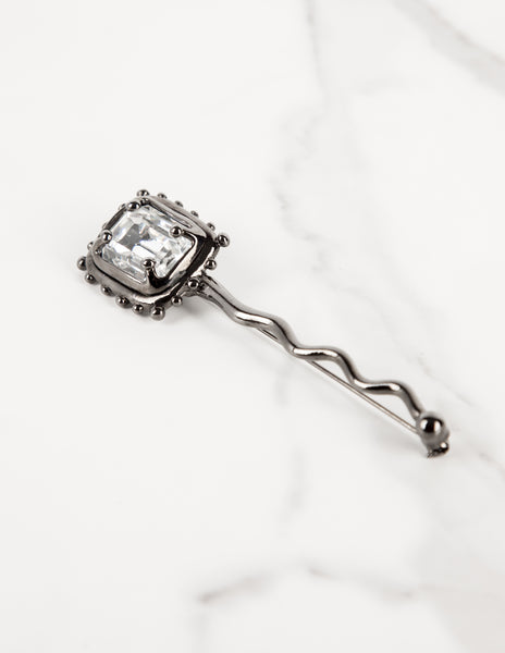 Karl Lagerfeld Vintage Faceted Gem Gunmetal Brooch