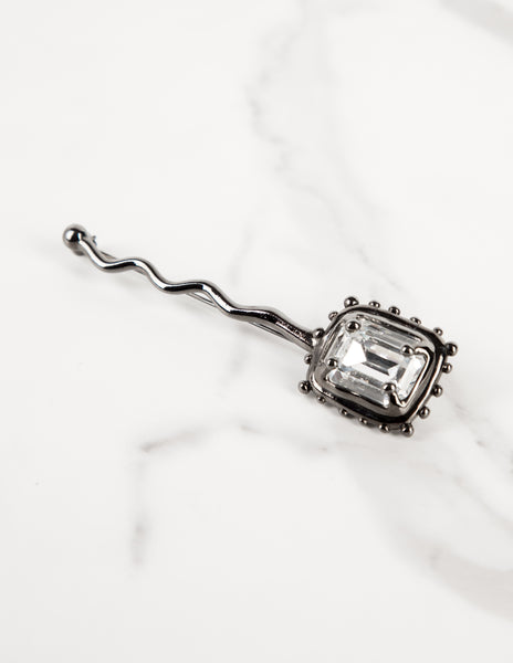 Karl Lagerfeld Vintage Faceted Gem Gunmetal Brooch