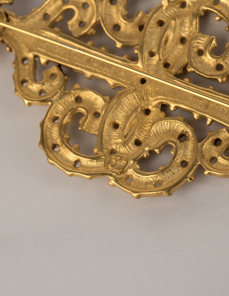 Karl Lagerfeld Vintage Large Golden Baroque Fleur de Lis Brooch