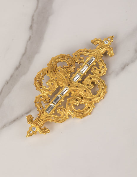 Karl Lagerfeld Vintage Large Golden Baroque Fleur de Lis Brooch