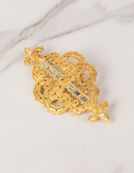 Karl Lagerfeld Vintage Large Golden Baroque Fleur de Lis Brooch