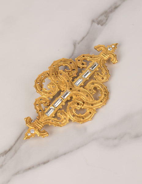 Karl Lagerfeld Vintage Large Golden Baroque Fleur de Lis Brooch