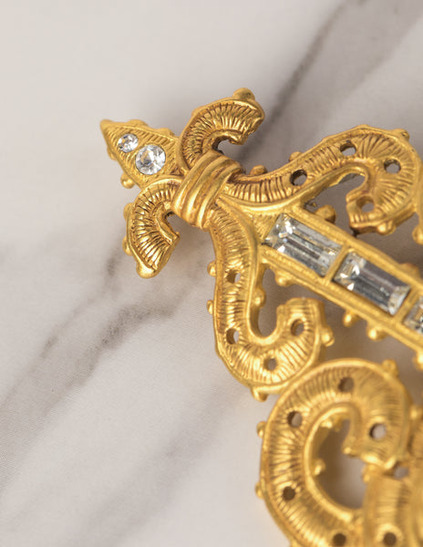 Karl Lagerfeld Vintage Large Golden Baroque Fleur de Lis Brooch