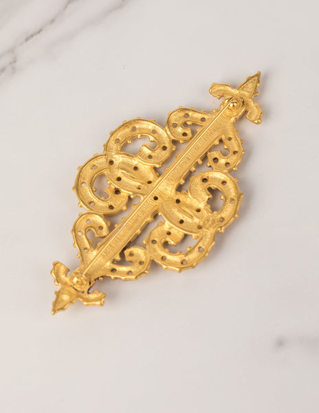 Karl Lagerfeld Vintage Large Golden Baroque Fleur de Lis Brooch