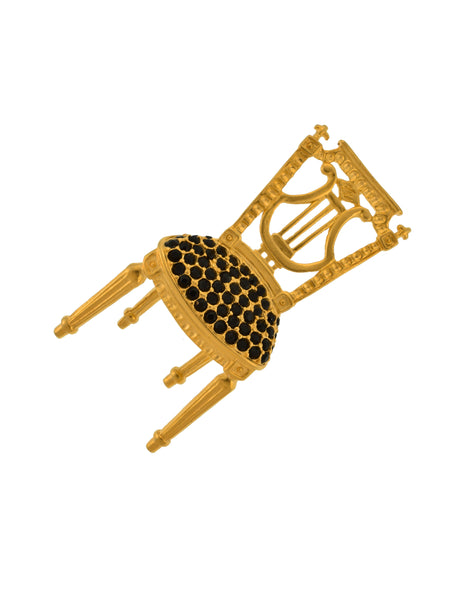 Karl Lagerfeld Vintage Golden Black Rhinestone 18th Century French Louis XVI Lyre Back Chair Brooch