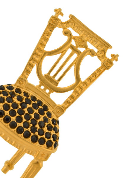 Karl Lagerfeld Vintage Golden Black Rhinestone 18th Century French Louis XVI Lyre Back Chair Brooch