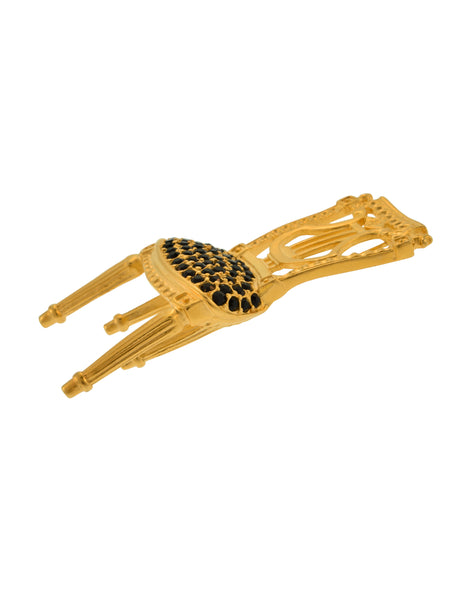 Karl Lagerfeld Vintage Golden Black Rhinestone 18th Century French Louis XVI Lyre Back Chair Brooch