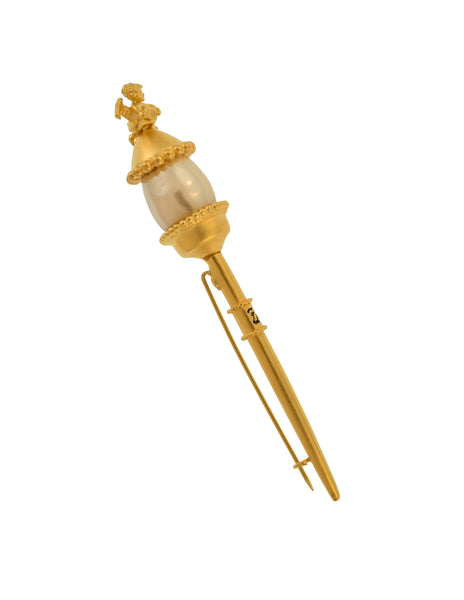 Karl Lagerfeld Vintage Golden Cherub Pearl Sceptre Brooch Pin