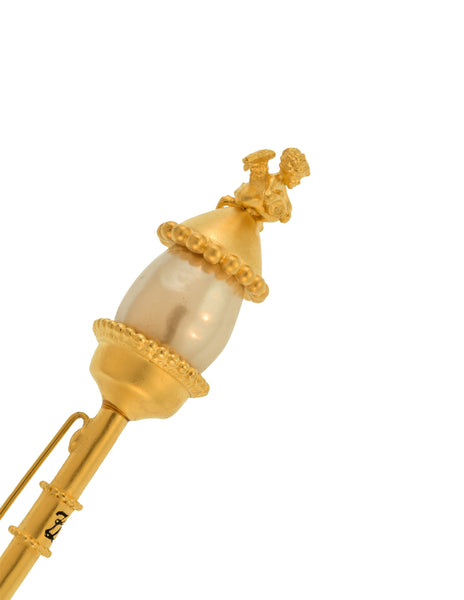 Karl Lagerfeld Vintage Golden Cherub Pearl Sceptre Brooch Pin