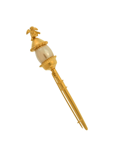Karl Lagerfeld Vintage Golden Cherub Pearl Sceptre Brooch Pin