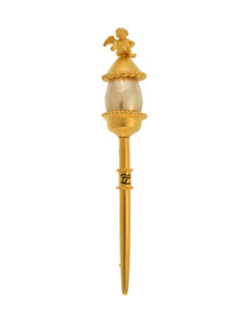 Karl Lagerfeld Vintage Golden Cherub Pearl Sceptre Brooch Pin