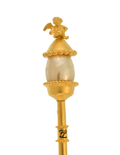 Karl Lagerfeld Vintage Golden Cherub Pearl Sceptre Brooch Pin