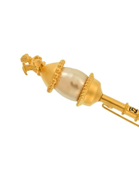 Karl Lagerfeld Vintage Golden Cherub Pearl Sceptre Brooch Pin