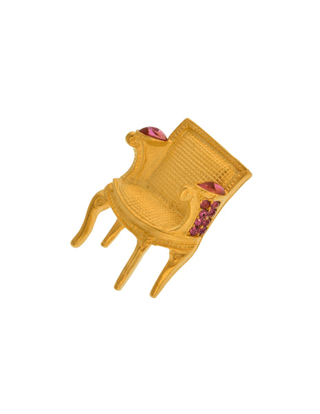Karl Lagerfeld Vintage Small Golden Pink Rhinestone Louis XVI Arm Chair Tack Pin