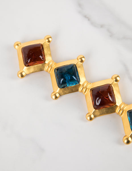 Karl Lagerfeld Vintage Amber and Blue Gripoix Golden Long Brooch