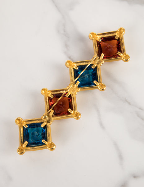 Karl Lagerfeld Vintage Amber and Blue Gripoix Golden Long Brooch