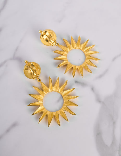 Karl Lagerfeld Vintage Massive Baroque Pearl and Sunburst Golden Statement Earrings