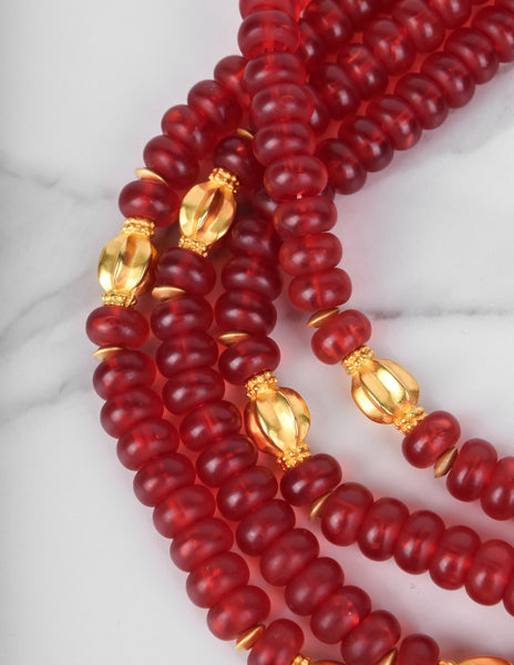 Karl Lagerfeld Vintage Red and Gold Multistrand Necklace