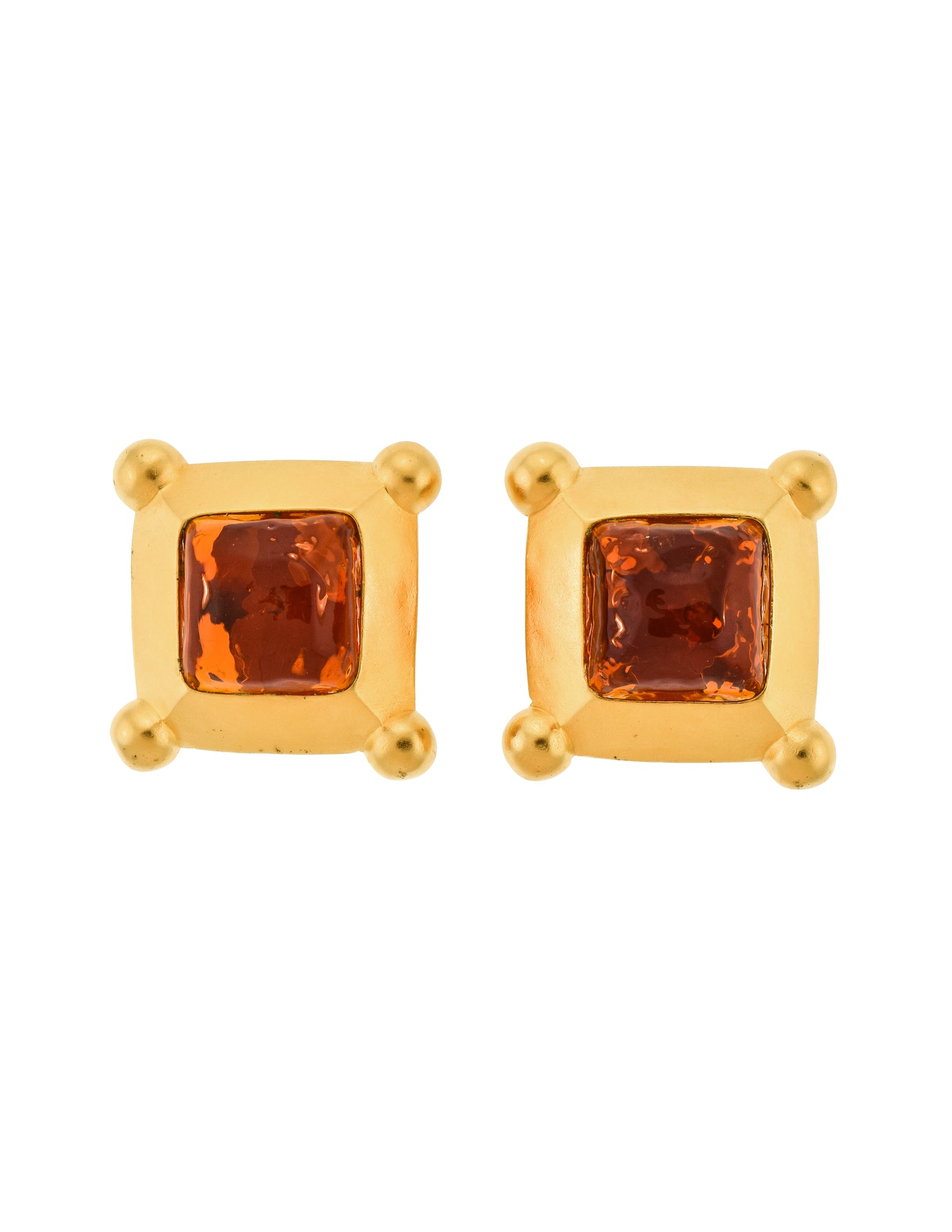 Karl Lagerfeld Vintage Oversized Golden Framed Amber Gripoix Glass Earrings