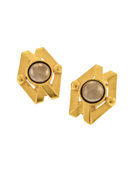 Karl Lagerfeld Vintage Golden Geometric Bronze Baroque Pearl Earrings