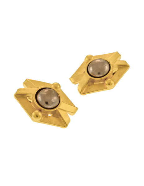 Karl Lagerfeld Vintage Golden Geometric Bronze Baroque Pearl Earrings
