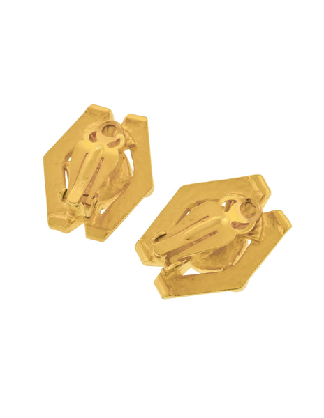 Karl Lagerfeld Vintage Golden Geometric Bronze Baroque Pearl Earrings