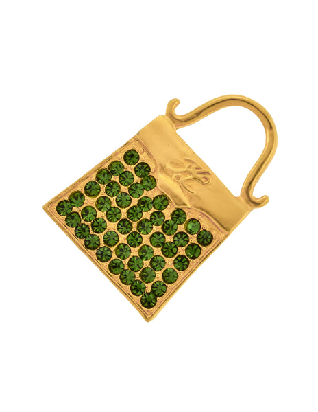 Karl Lagerfeld Vintage Golden Green Rhinestone Handbag Brooch