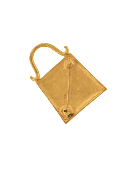 Karl Lagerfeld Vintage Golden Green Rhinestone Handbag Brooch