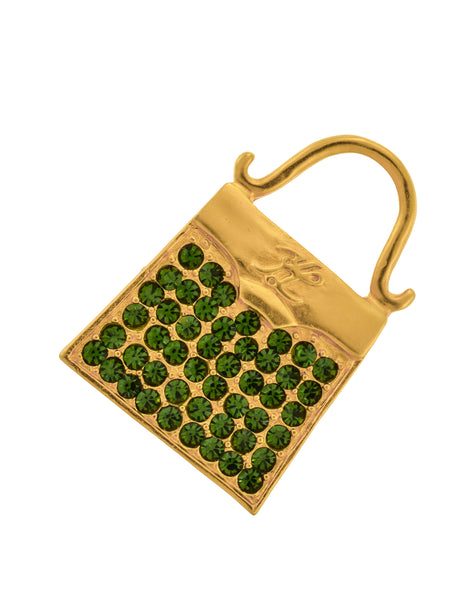 Karl Lagerfeld Vintage Golden Green Rhinestone Handbag Brooch