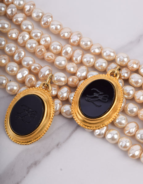 Karl Lagerfeld Vintage Incredible Multistrand Pearl and Dangling Cameo Bracelet