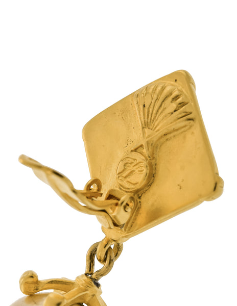 Karl Lagerfeld Vintage Golden Marbled Glass and Dangling Pearl Earrings